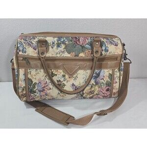 Vintage VERDI floral tapestry Carry On Luggage Travel Bag Satchel Grannycore